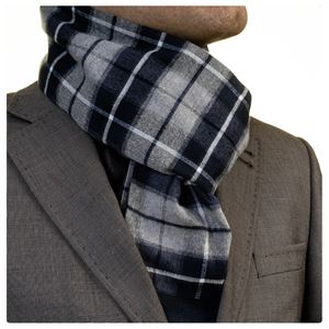 Gray Navy Plaid Mens Scarf