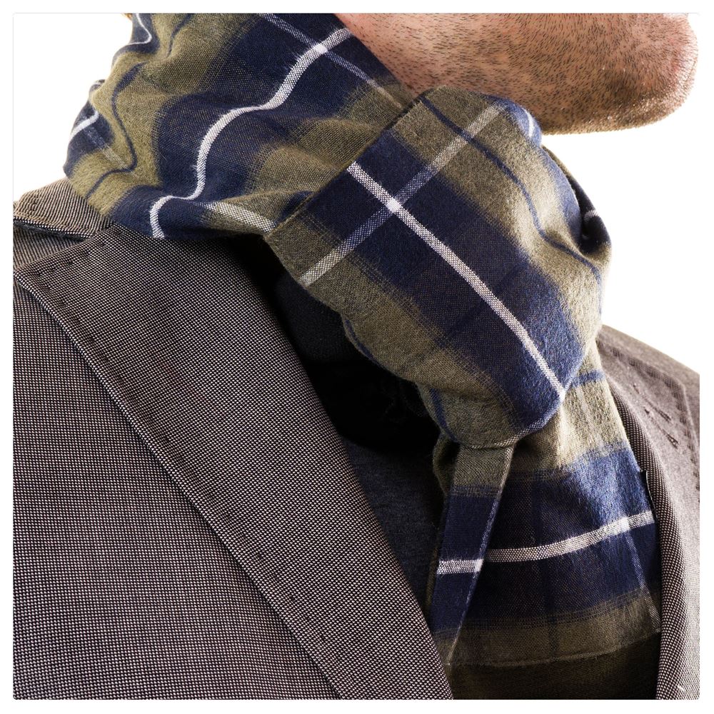 Gray Navy Plaid Mens Scarf