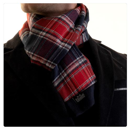 Red Navy Checkered Wool Mens Scarf