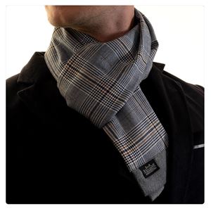 Gray Blue Checkered Wool Mens Scarf