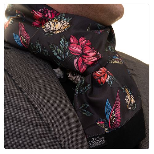 Colorful Printed on Black Mens Scarf