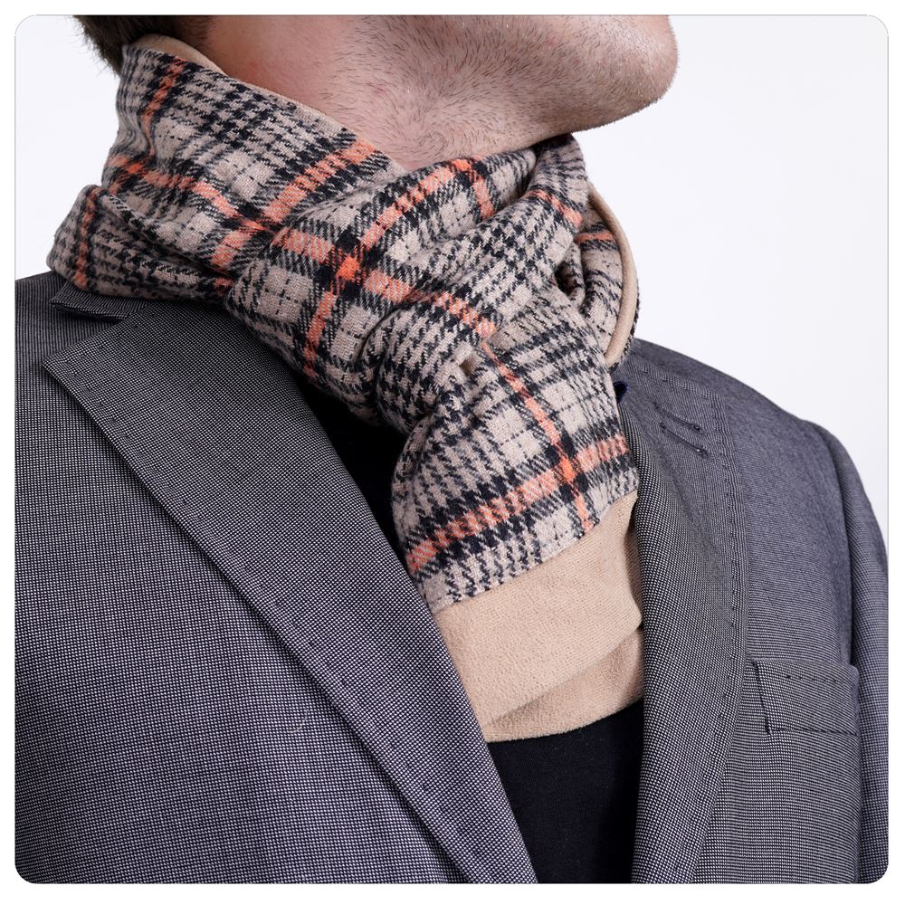 Orange Beige Plaid Tartar Woolen Mens Scarf