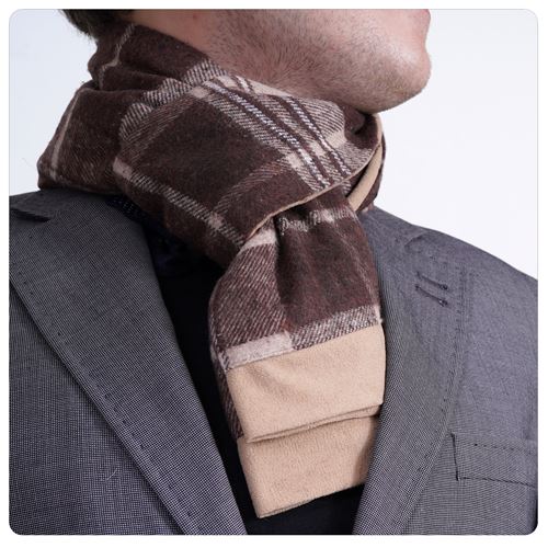 Beige and Brown Plaid Tartar Woolen Mens Scarf