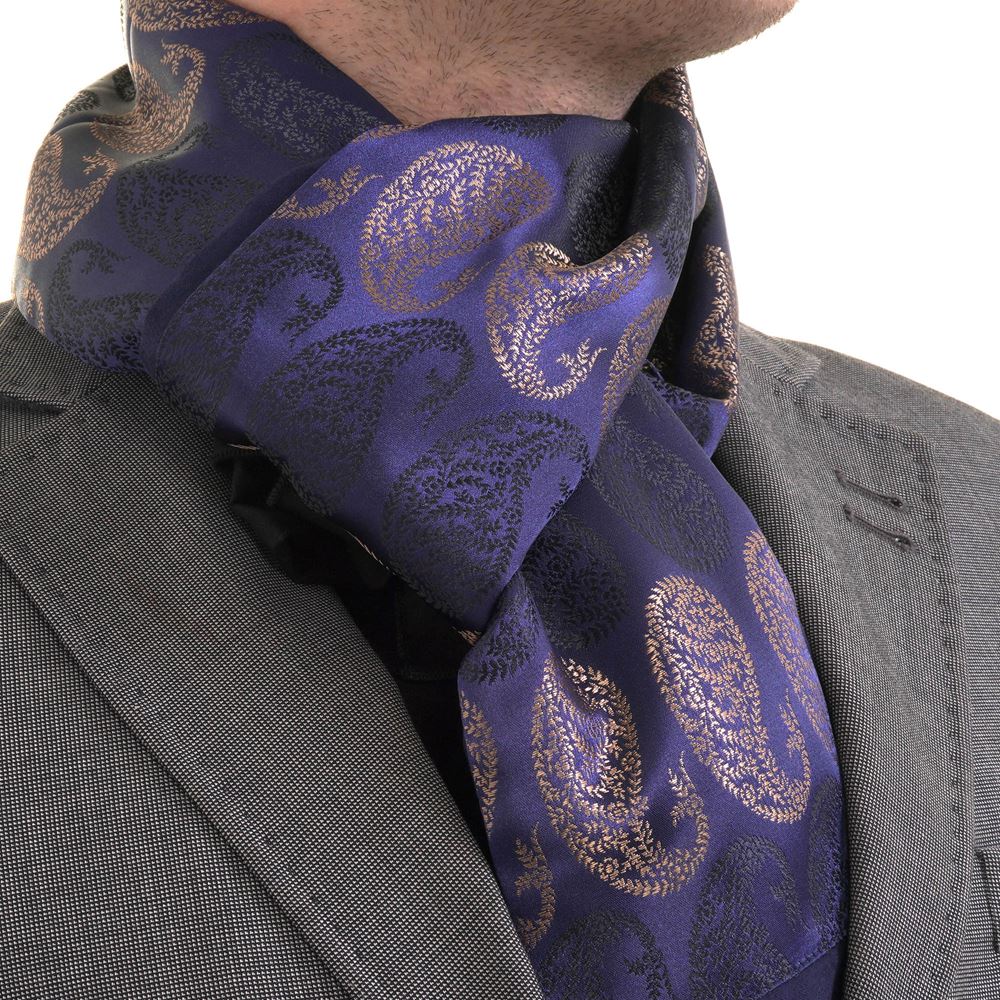 Navy and Gold Paisley Mens Scarf