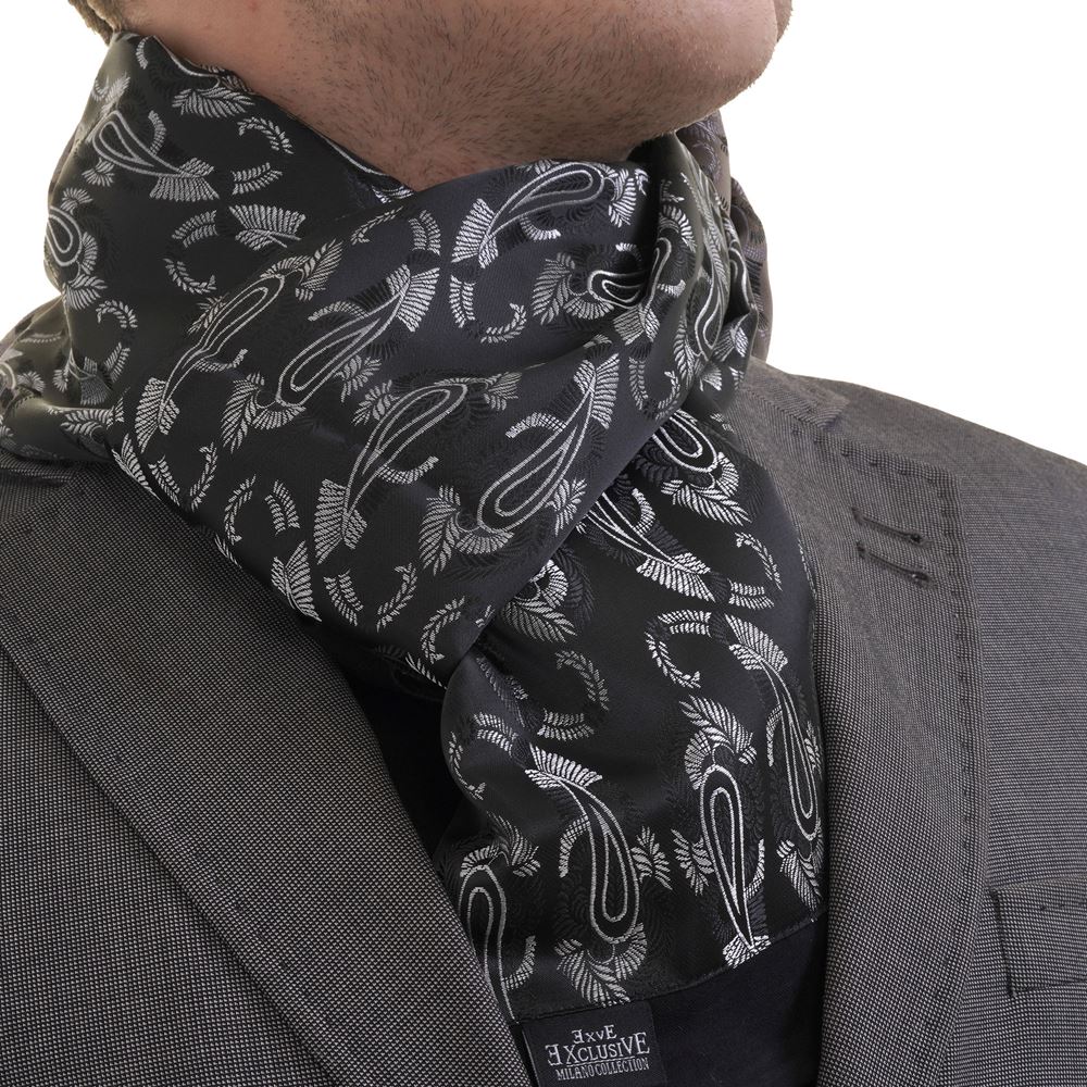 Black Silver Paisley Mens Scarf
