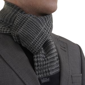 Gray Black Plaid Designer Wool Mens Scarf