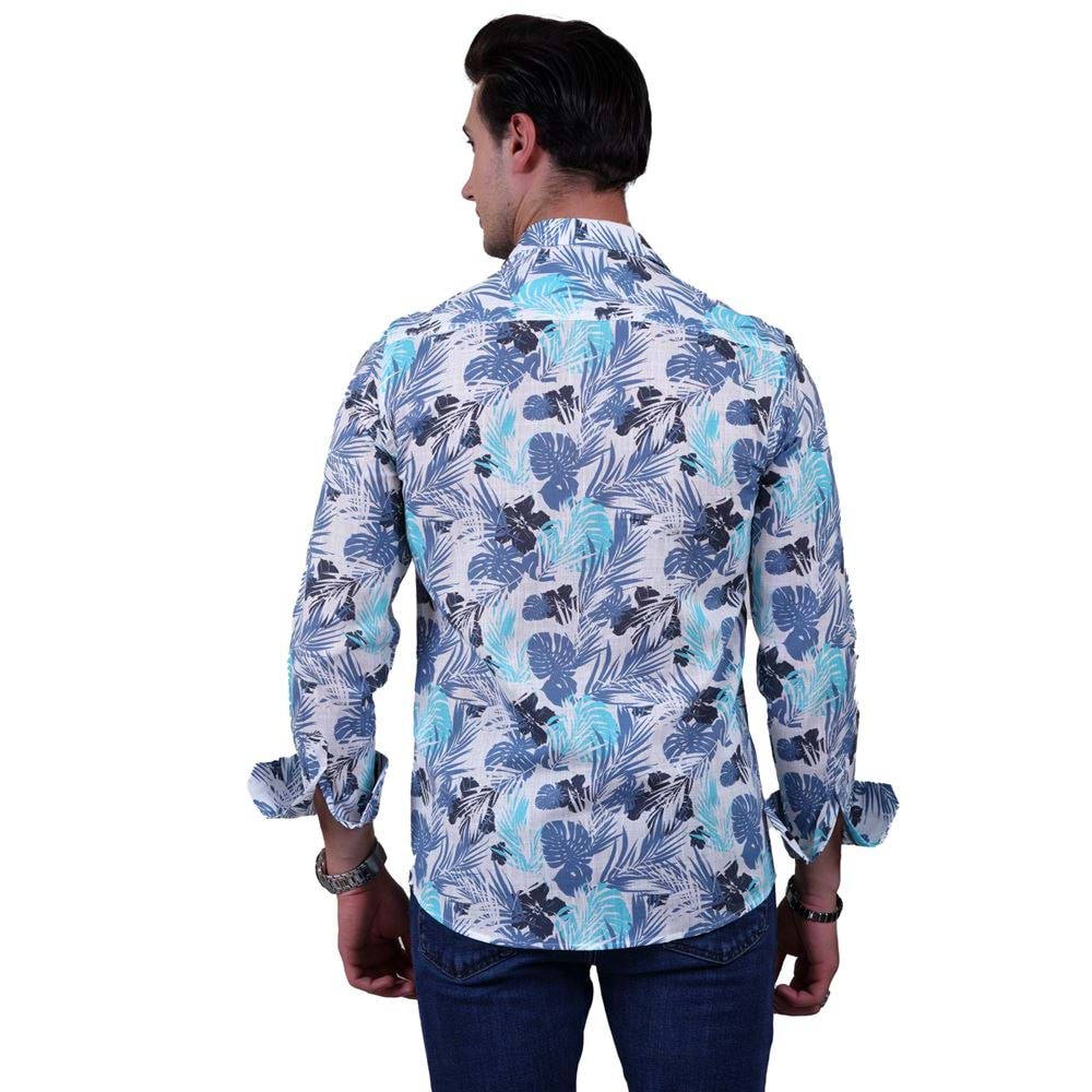 Blue and Turquoise Hawiian Linen Men's Shirt