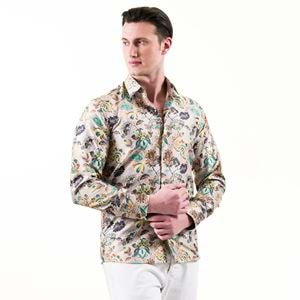 Beige with Colorful Paisley Pes Printed Men's Shirt