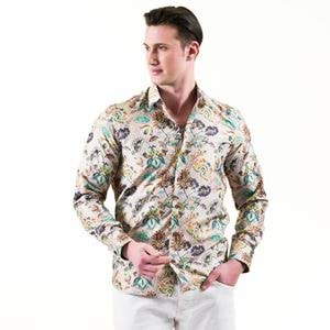 Beige with Colorful Paisley Pes Printed Men's Shirt