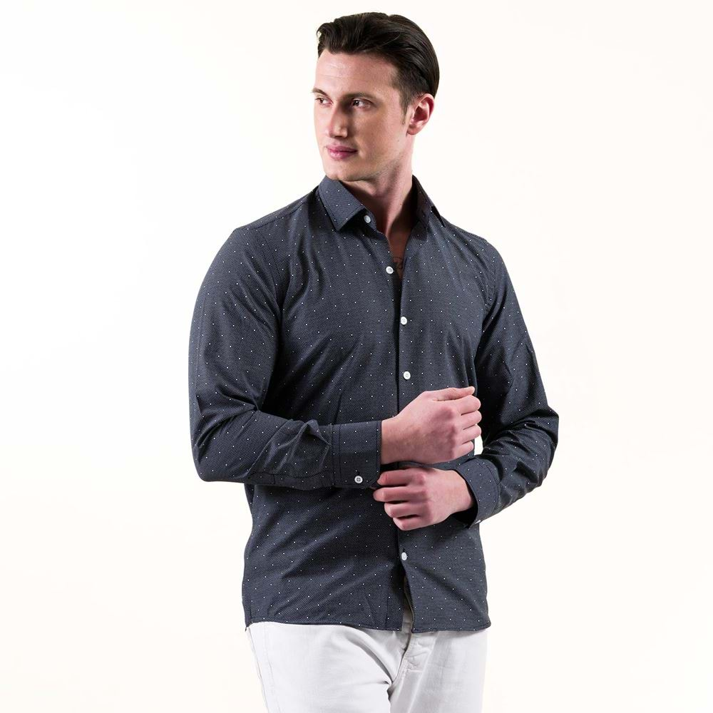 Navy and White Polka Dot Breathable Men's Shirt