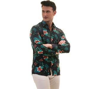 Navy with Tropical Floral Rotation Printing Men's Shirt