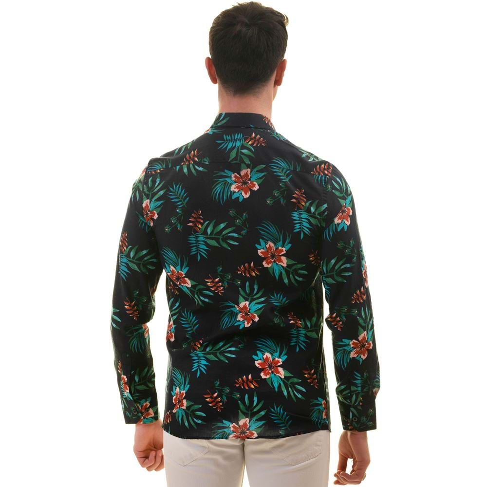 Navy with Tropical Floral Rotation Printing Men's Shirt