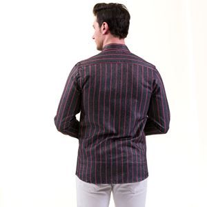 Red Striped Black Wool Men's Shirt