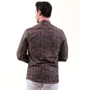 Mustard Blue Squares Wool Men's Shirt