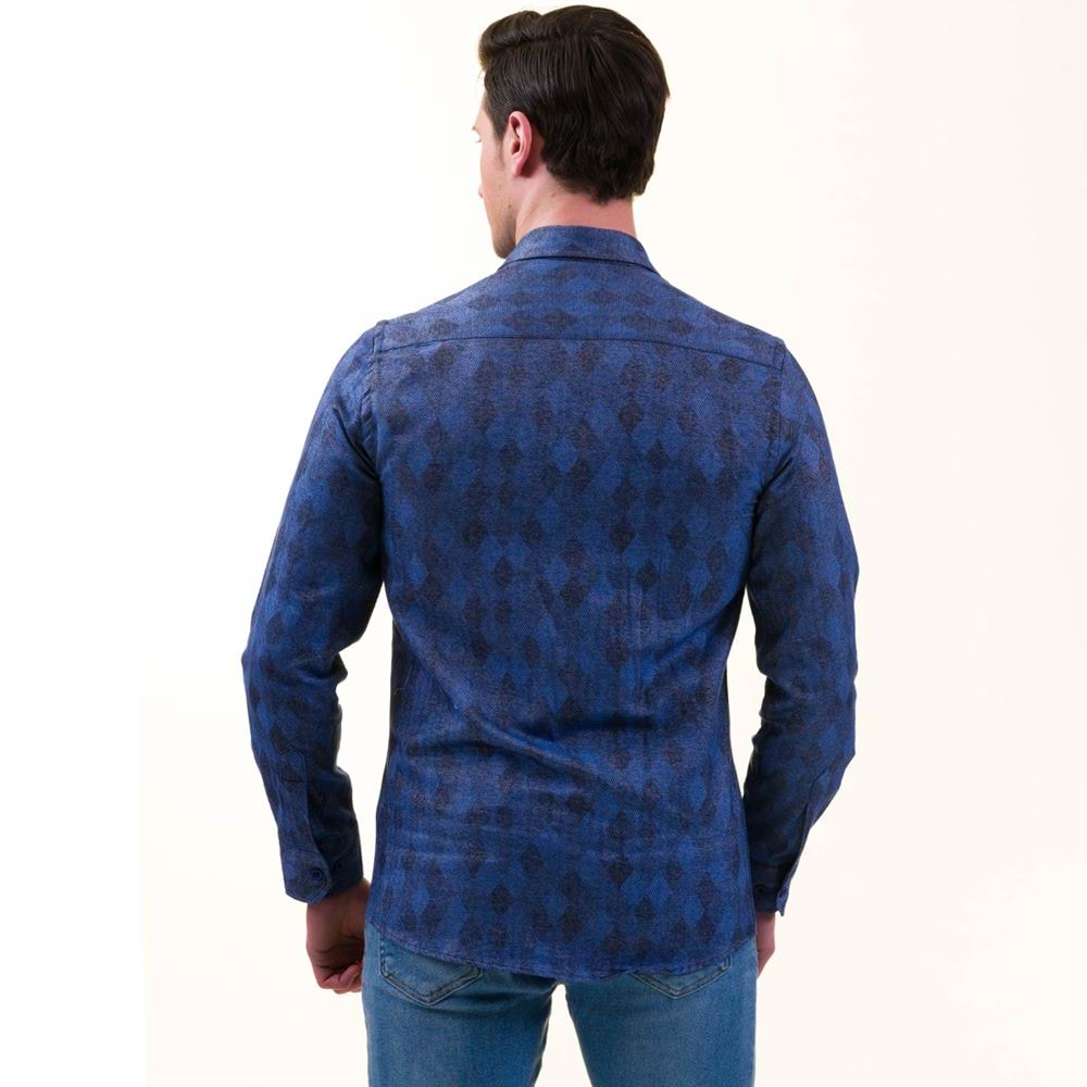 Navy Blue Squares Wool Men's Shirt