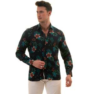 Navy with Burgundy Flower interior Men's Shirt
