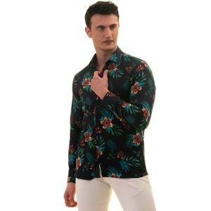 Navy with Burgundy Flower interior Men's Shirt