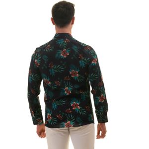 Navy with Burgundy Flower interior Men's Shirt