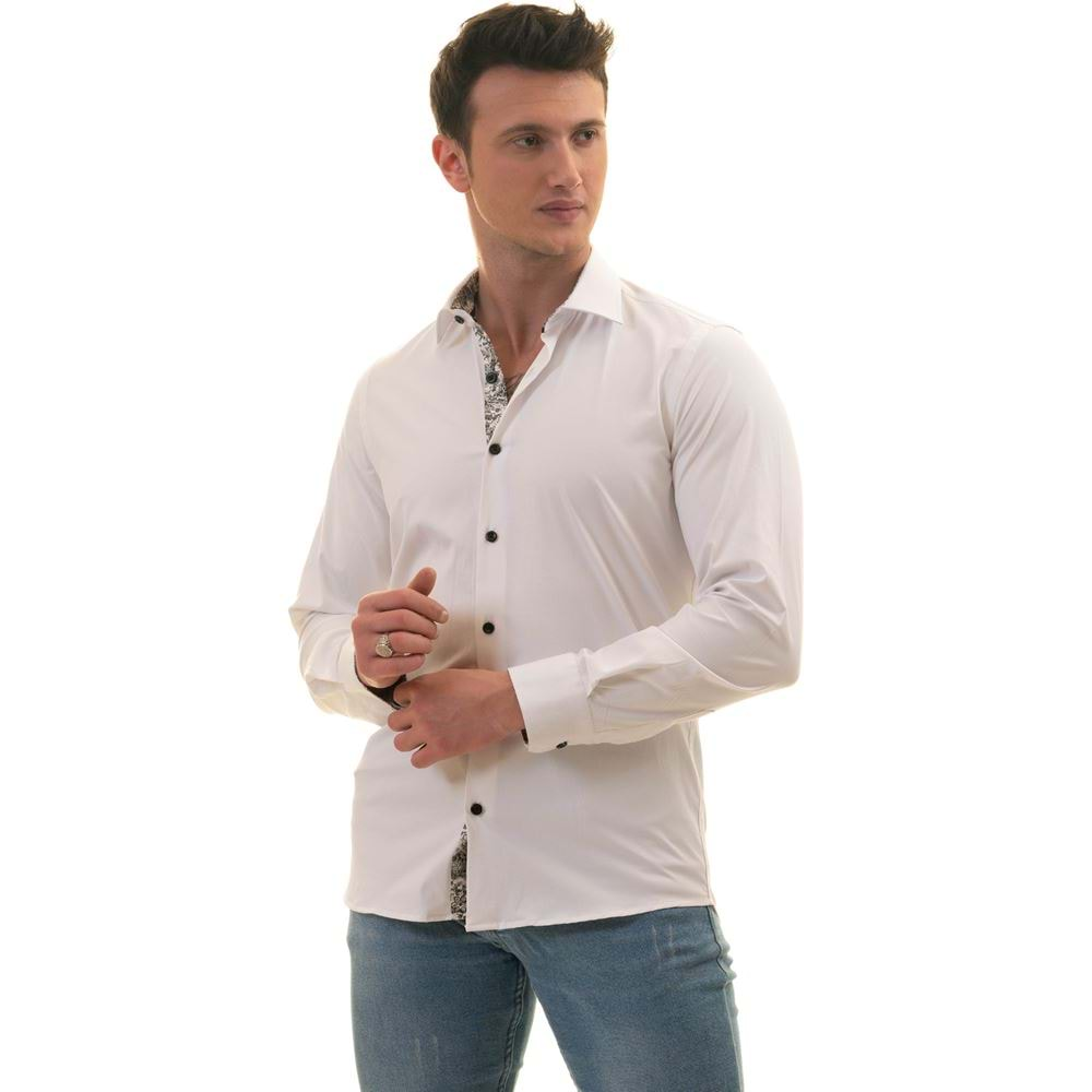 White with inside Black Floral Men's Shirt