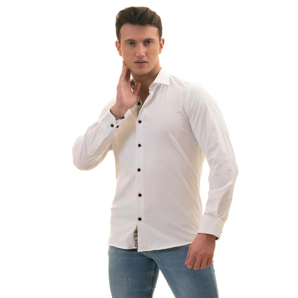 White with inside Black Floral Men's Shirt