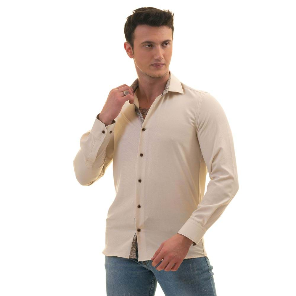 Beige with inside Brownish Men's Shirt