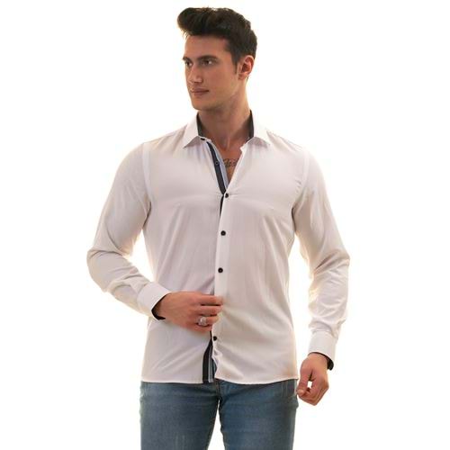 White Oxford with Polka Dot Details Men's Shirt