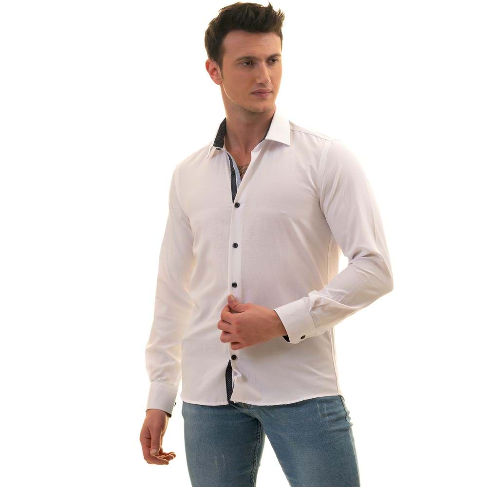 White Oxford with Polka Dot Details Men's Shirt