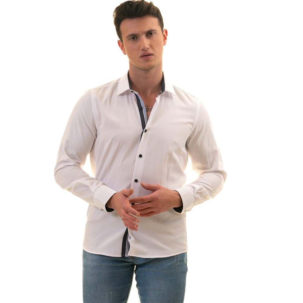 White Oxford with Polka Dot Details Men's Shirt