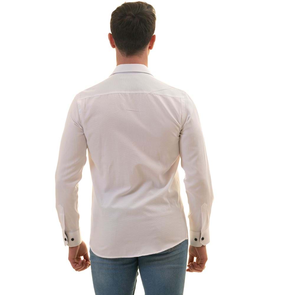 White Oxford with Polka Dot Details Men's Shirt
