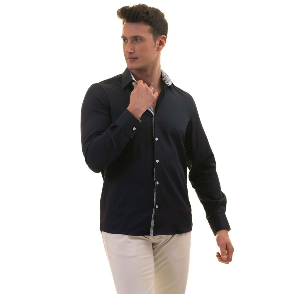 Navy Oxford inside Floral Men's Shirt