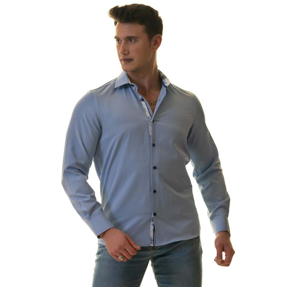 Sky Blue Oxford with Floral inside Men's Shirt