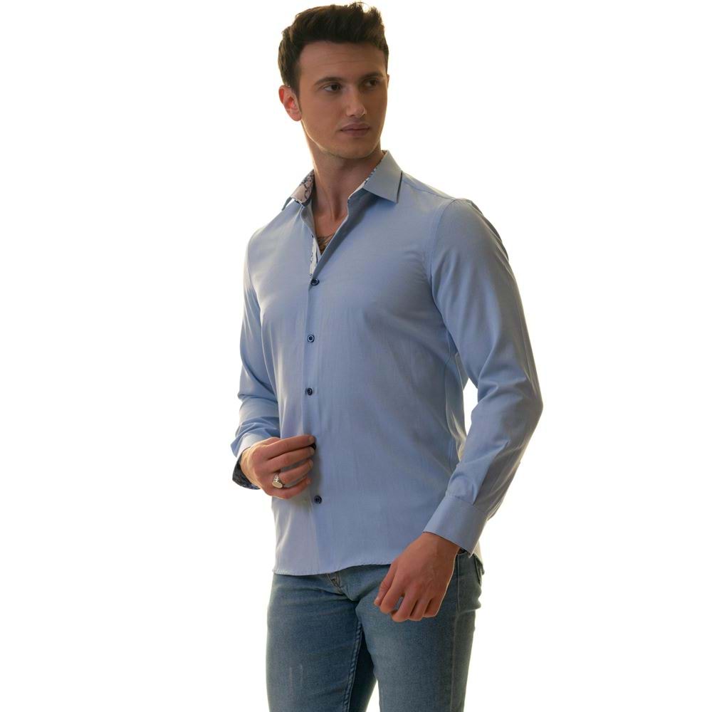 Sky Blue Oxford with Floral inside Men's Shirt