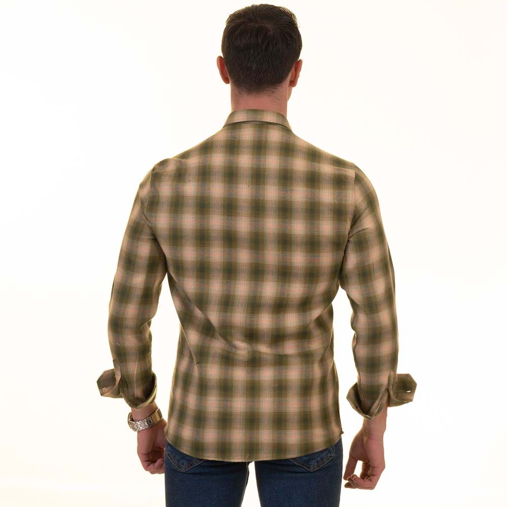 Green & Beige Plaid Wool Men's Shirt