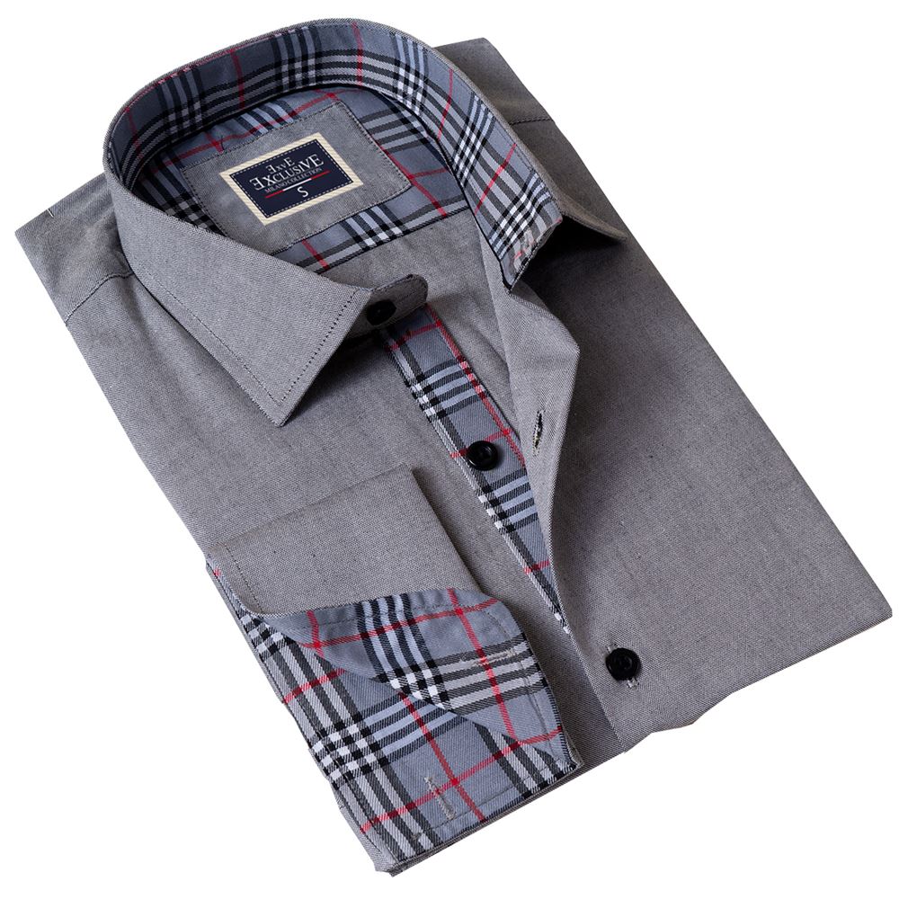Gray Oxford inside Plaid French Cuff Shirt