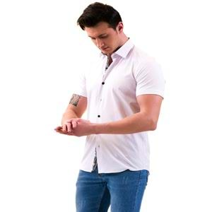 White with Floral Placket Men's Short Sleeves Shirt