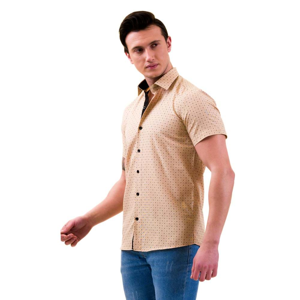 Mustard Yellow with Black Print Men's Short Sleeves Shirt