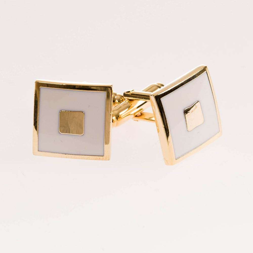 White Gold Squares Pair of Cufflinks with Box