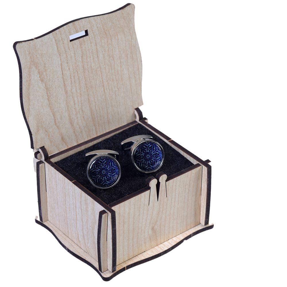 Navy Designer Pair of Cufflinks with Box