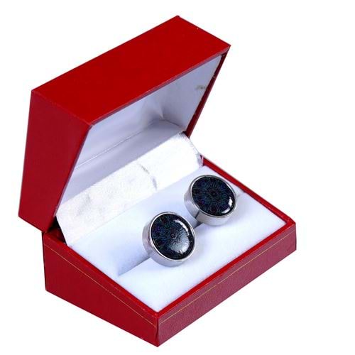 Purple Blue Designer Pair of Cufflinks with Box