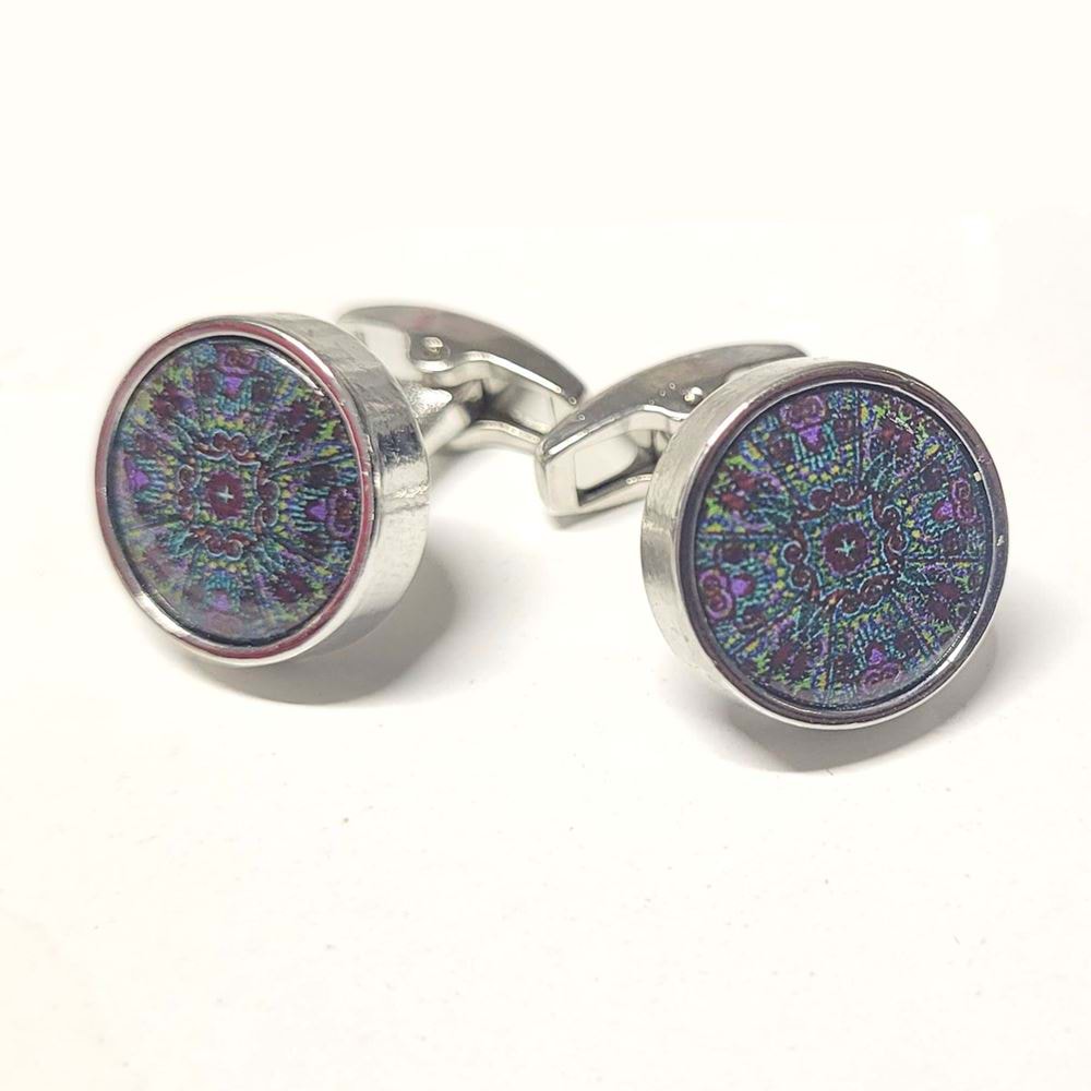 Purple Blue Designer Pair of Cufflinks with Box