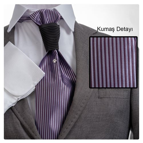 Mor Lila Elegant Jakar Dokuma Tuxedo Tie Set