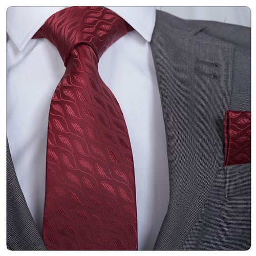 Burgundy Designer Leaves Elegant Tie & Pocket Square Set