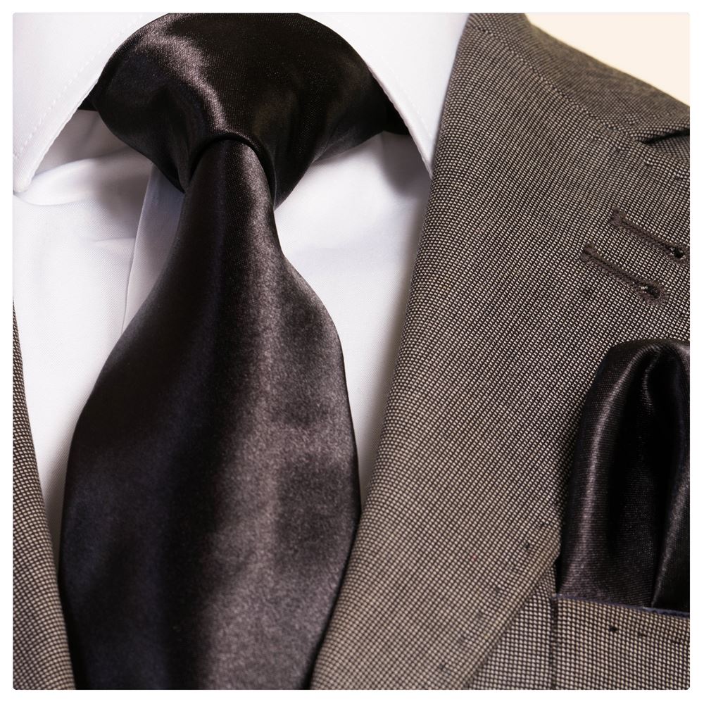 Black Satin Tie Pocket Square Set