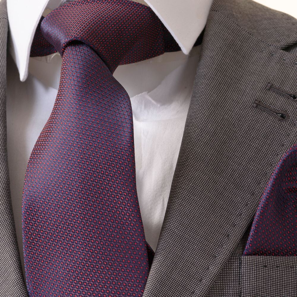 Red Blue Polka Dot Tie & Pocket Square Set