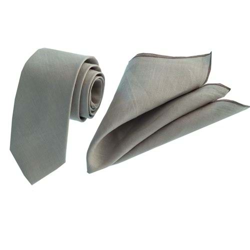 Beige Linen Tie & Pocket Square Set