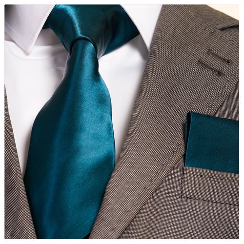 Petrol Blue Satin Tie & Pocket Square Set
