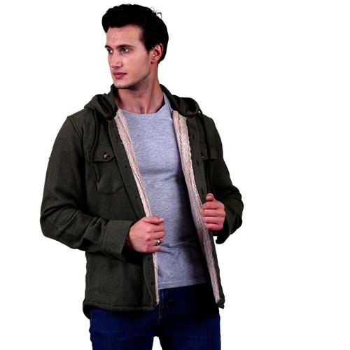 Khaki Men's Fur Lined Jacket Shirt