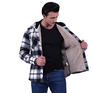 Black White Plaid Men's Fur Lined Jacket Shirt