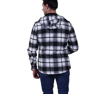 Black White Plaid Men's Fur Lined Jacket Shirt