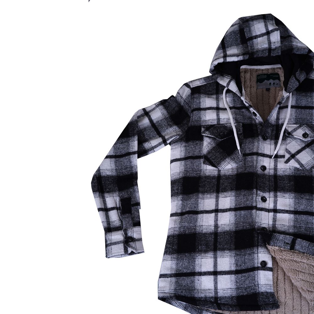 Black White Plaid Men's Fur Lined Jacket Shirt